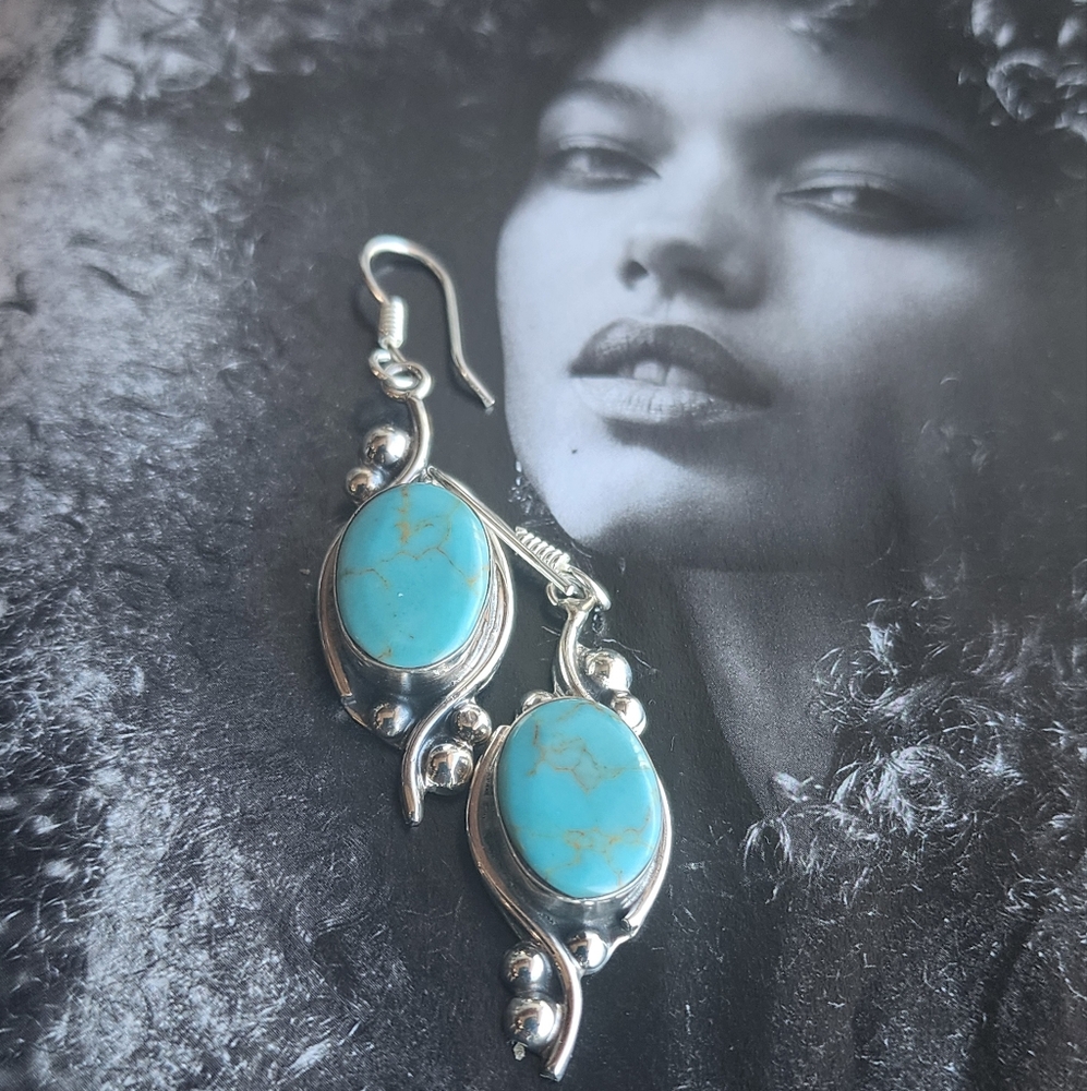Taxco Sterling Silver and Turquoise Earrings STAMPED 925